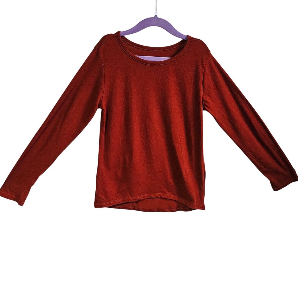 Children's Place Girls 7/8 Long Sleeve Tee Shirt Solid Burgundy Brown Rust Basic
